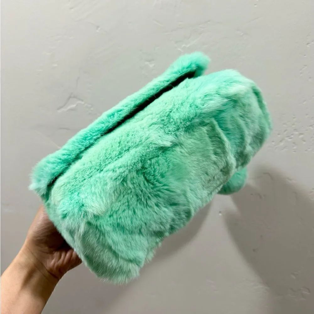 Handmade Real Rex Rabbit Fur Fold-over Flap Bag Includes Free Gift - Picture 14 of 16